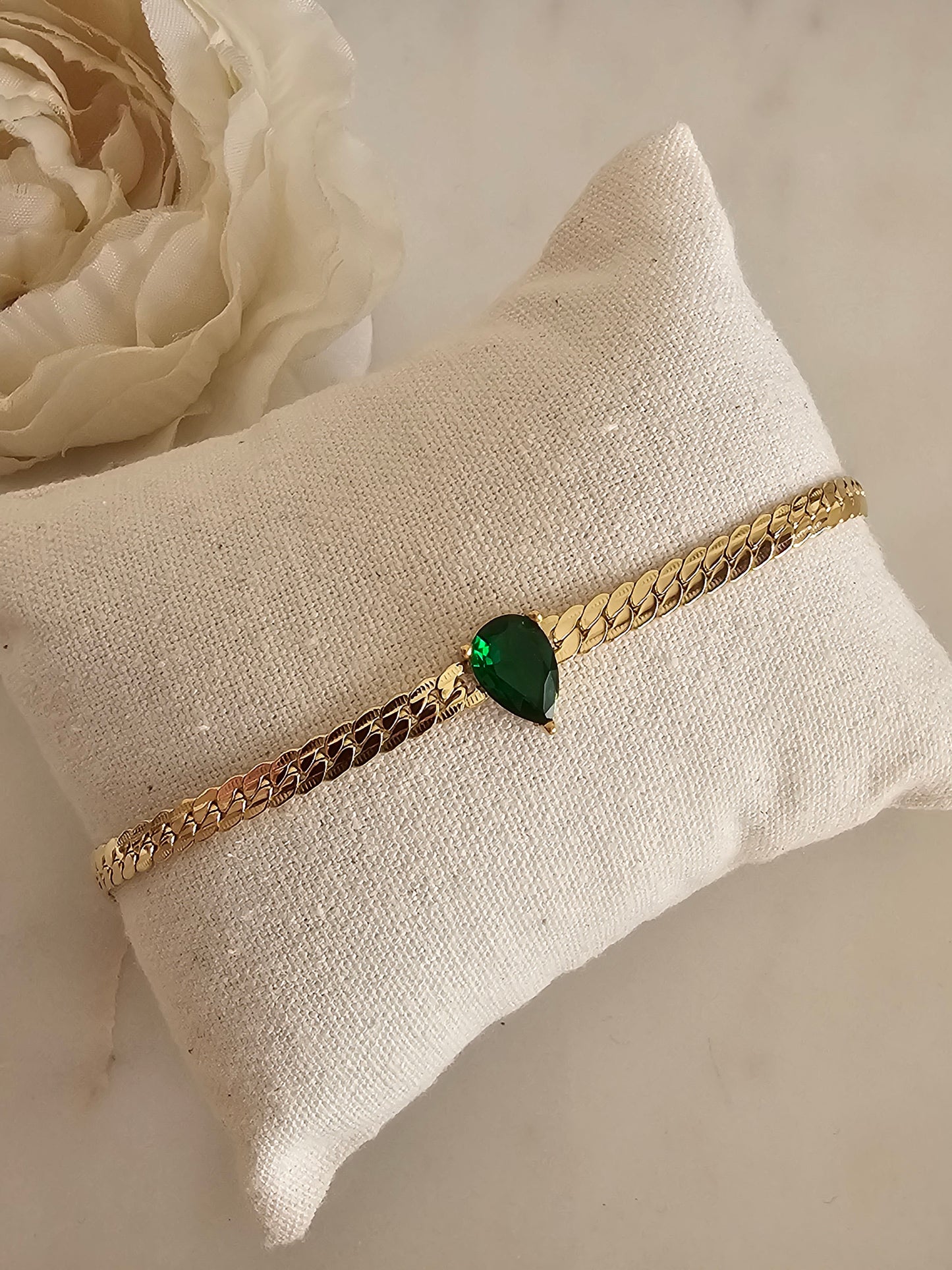 High quality stainless steel gold plated  Emerald stone bracelet 