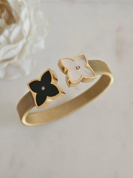 High quality stainless steel gold plated mesh clover bangle