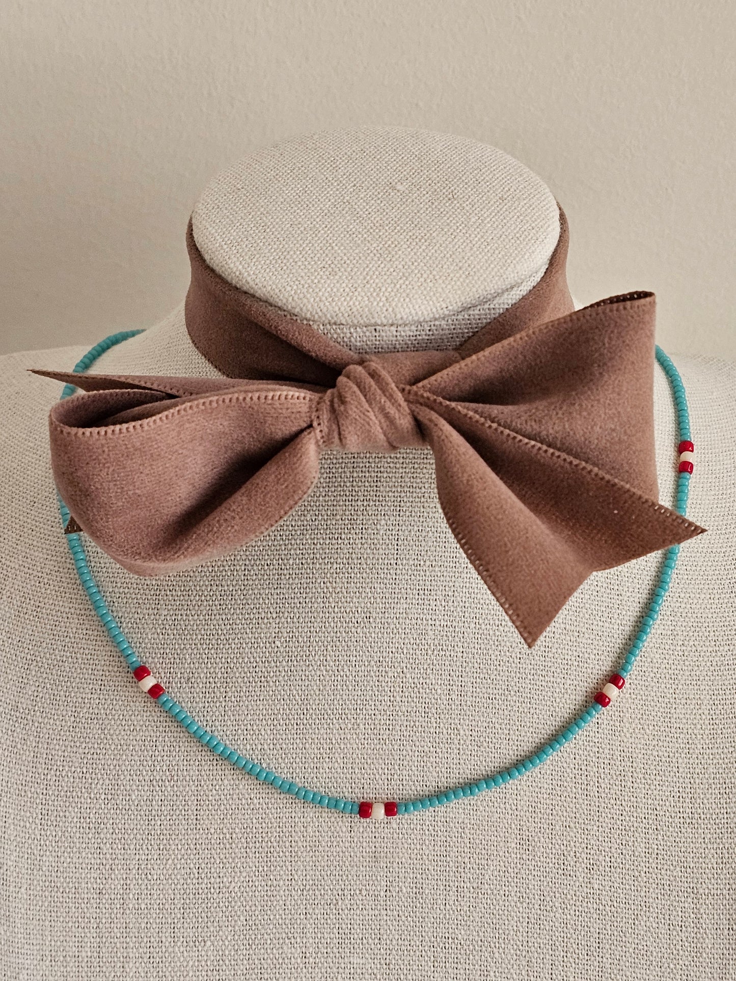 Boho beaded handmade blue and red necklace