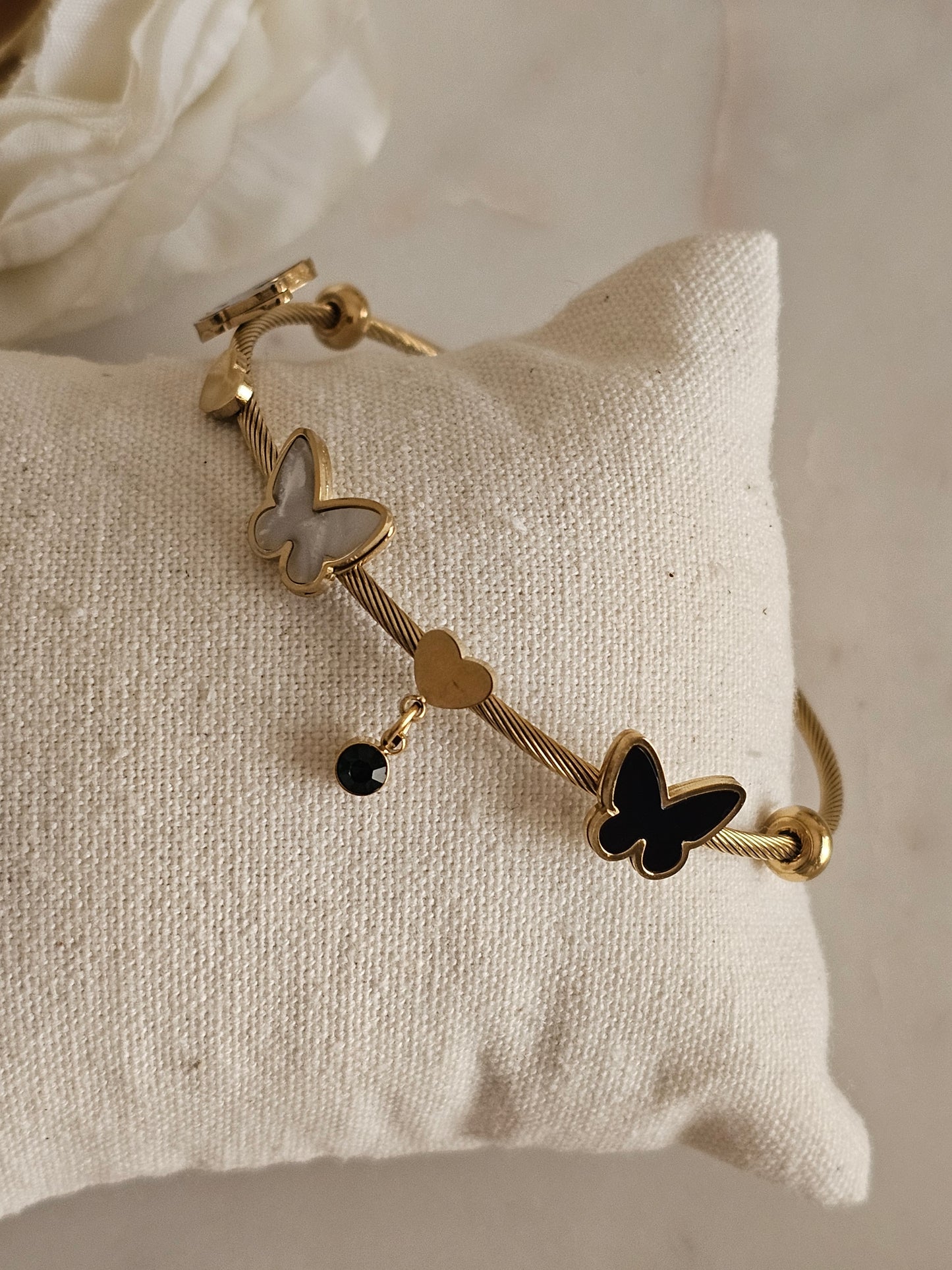 Stainless steel gold plated butterfly bangle