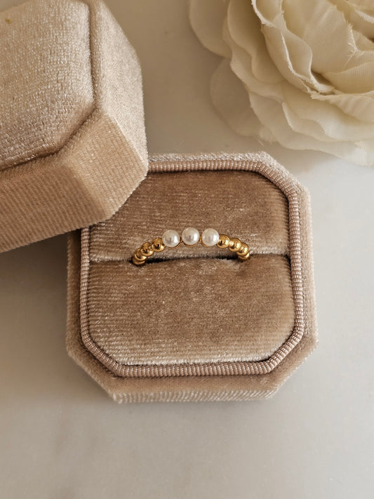 Gold plated stainless steel freshwater pearl ring