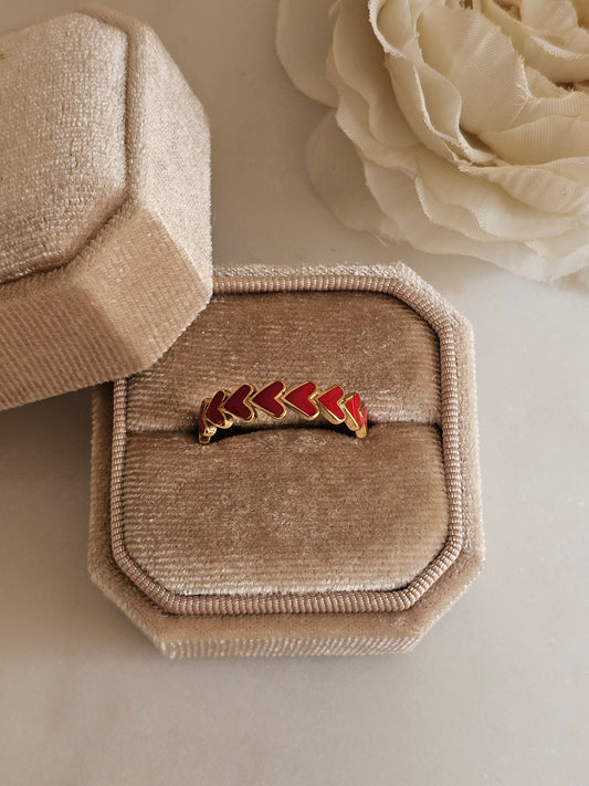 Gold plated stainless steel red heart ring