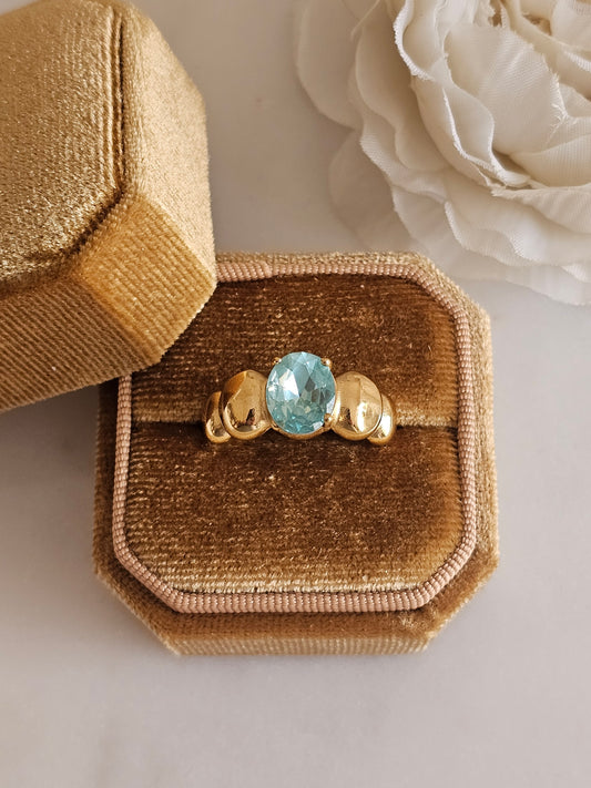 Gold plated stainless steel blue zirconia ring