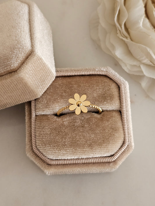 Gold plated stainless steel flower ring