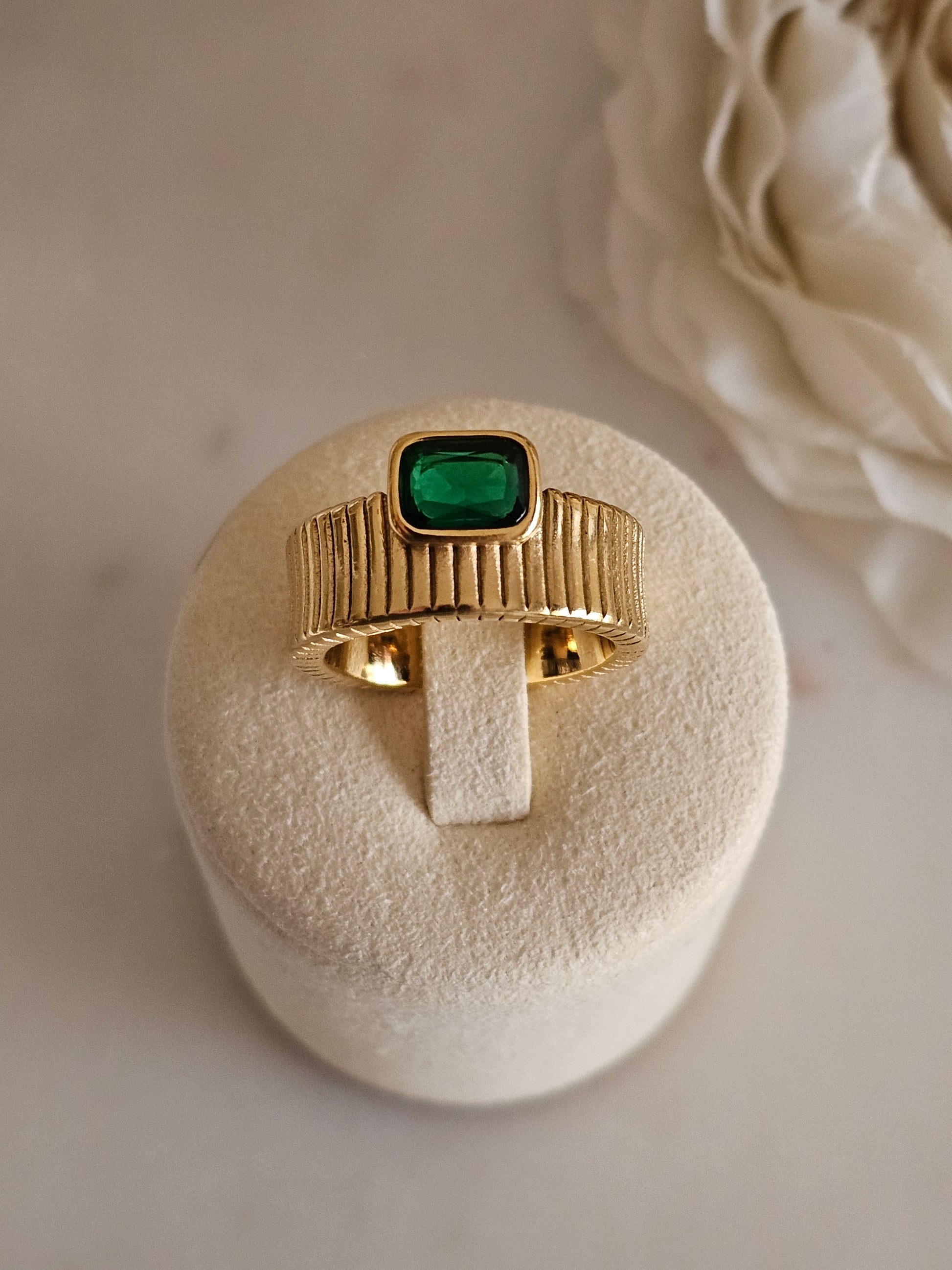 Gold plated stainless steel Emerald stone ring