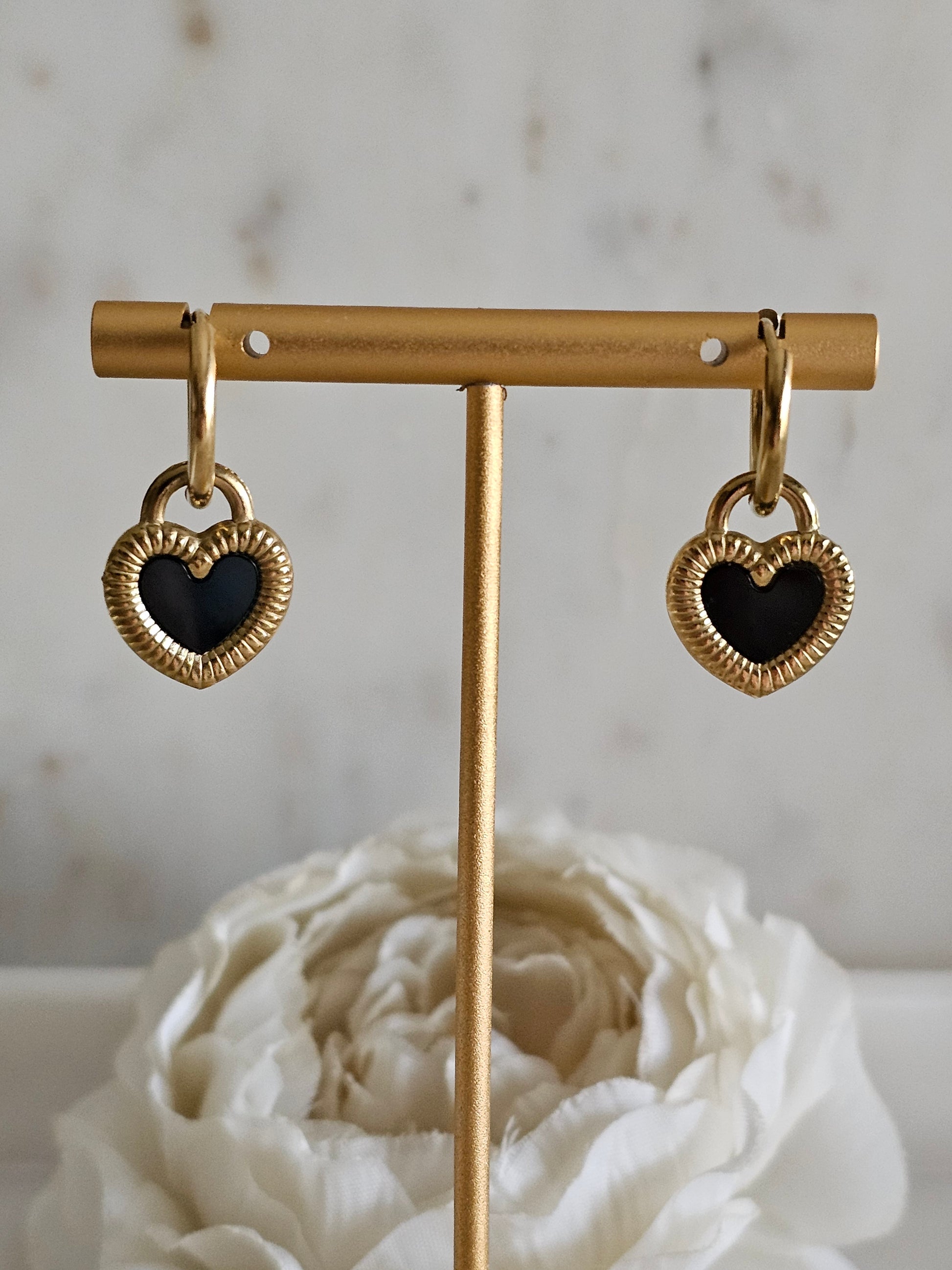 Gold plated stainless steel heart Hoop earrings