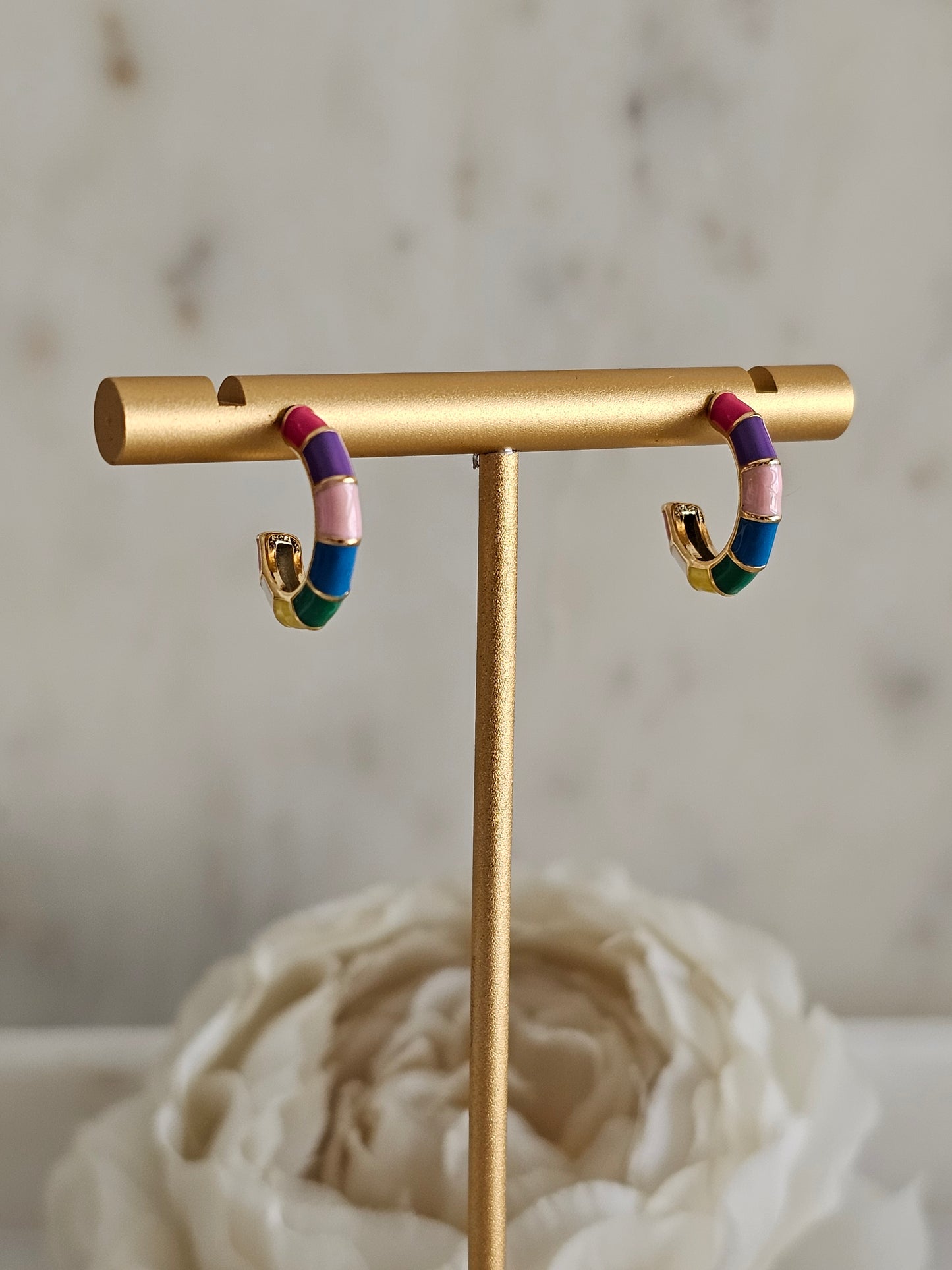 Gold plated stainless steel small colourful Hoop earrings