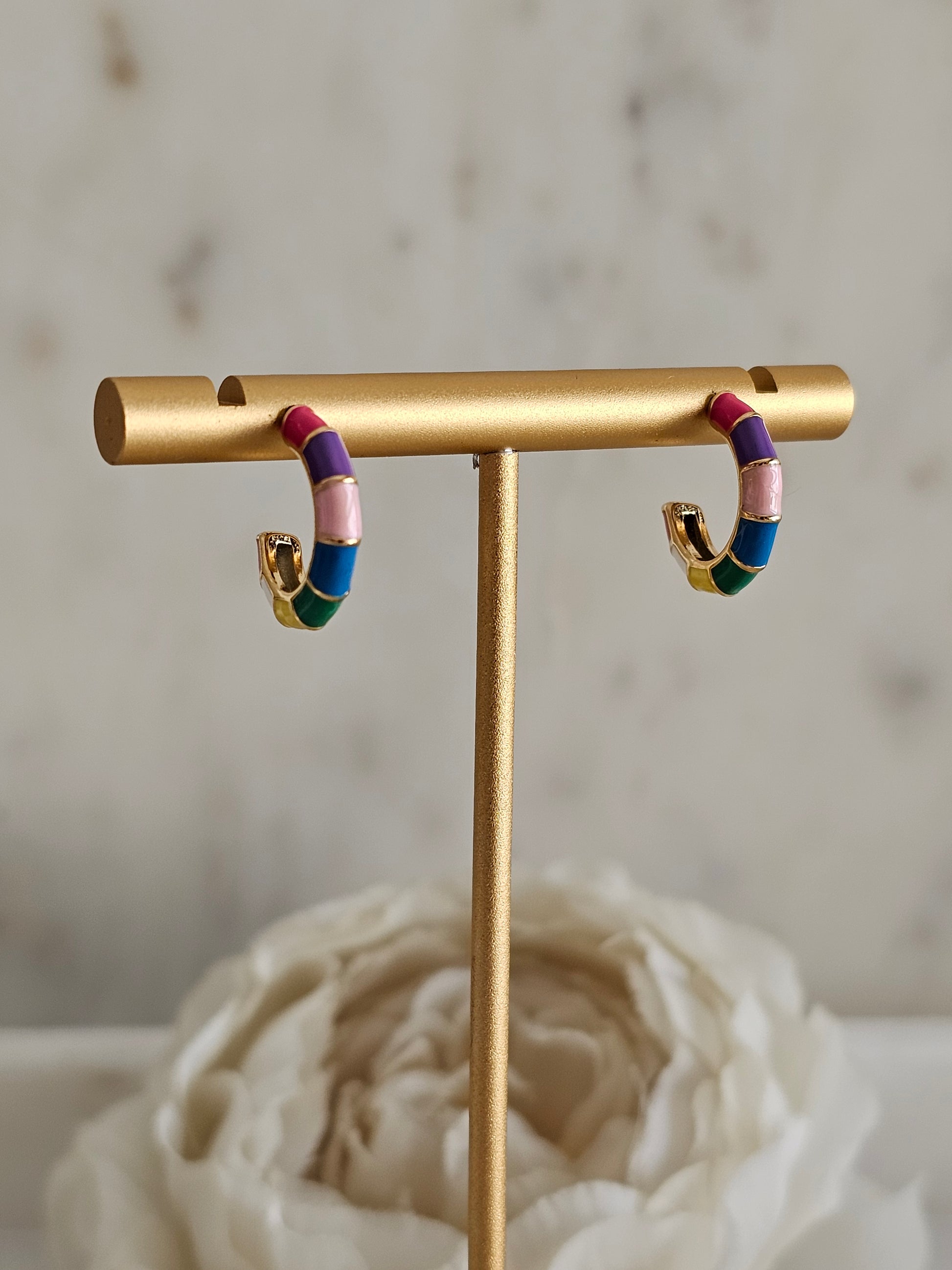 Gold plated stainless steel small colourful Hoop earrings