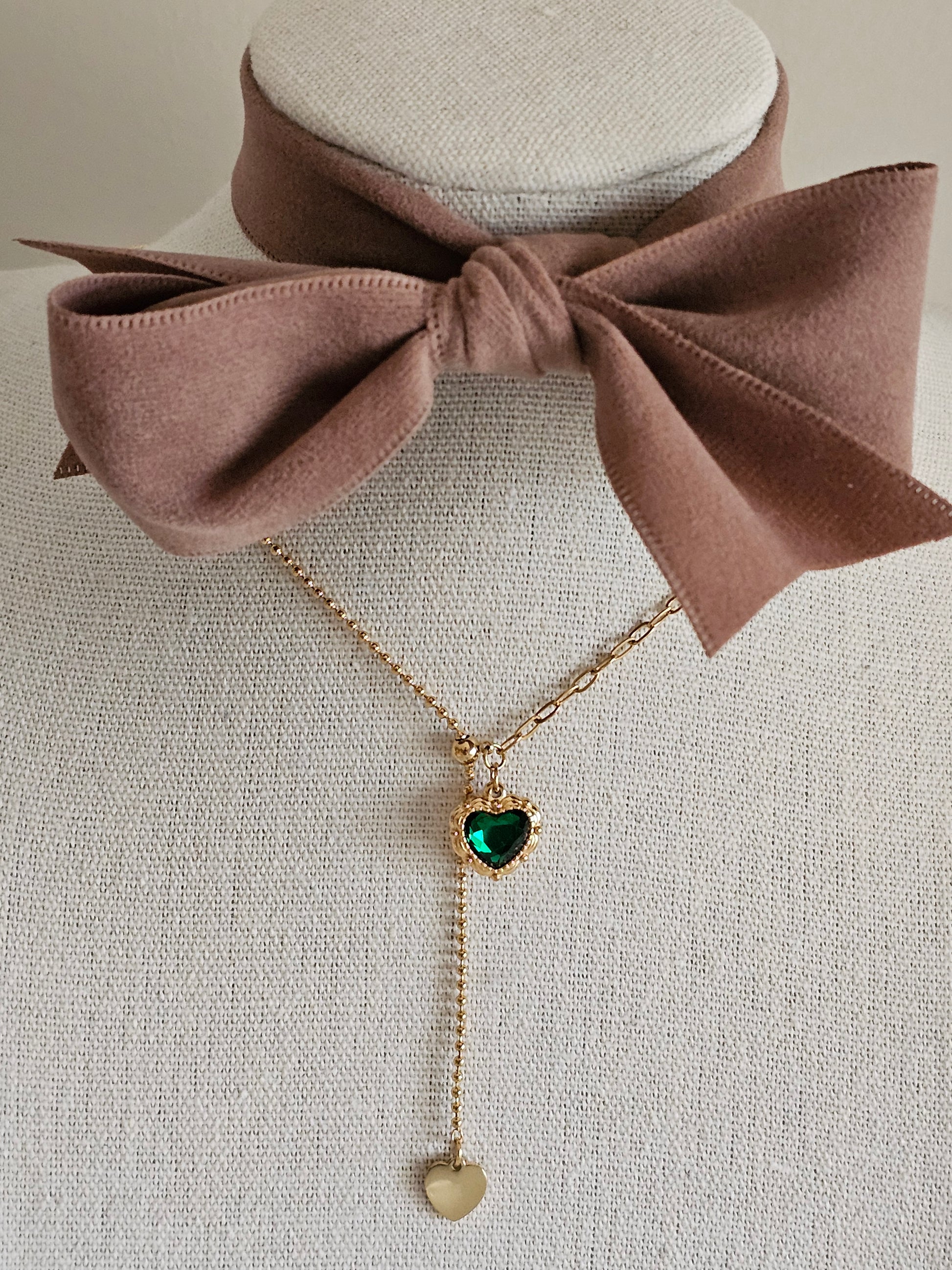 Gold plated stainless steel heart Emerald necklace 