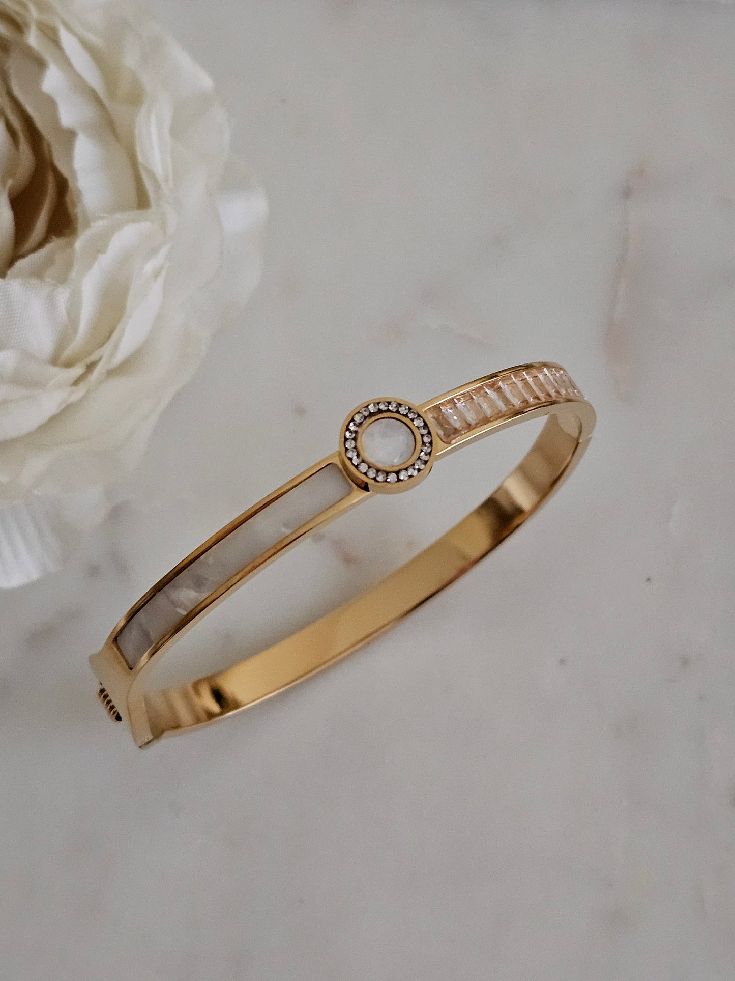 Gold plated stainless steel Cubic zirconia bangle