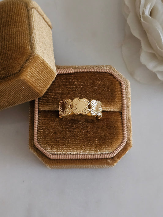 Gold plated stainless steel adjustable clover ring