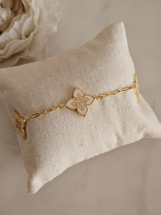 Gold plated stainless steel Cubic zirconia clover bracelet 