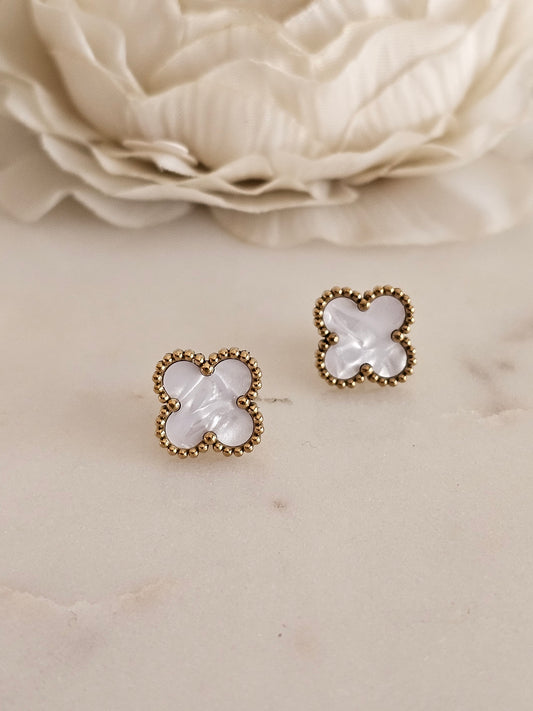 Gold plated stainless steel four clover earrings