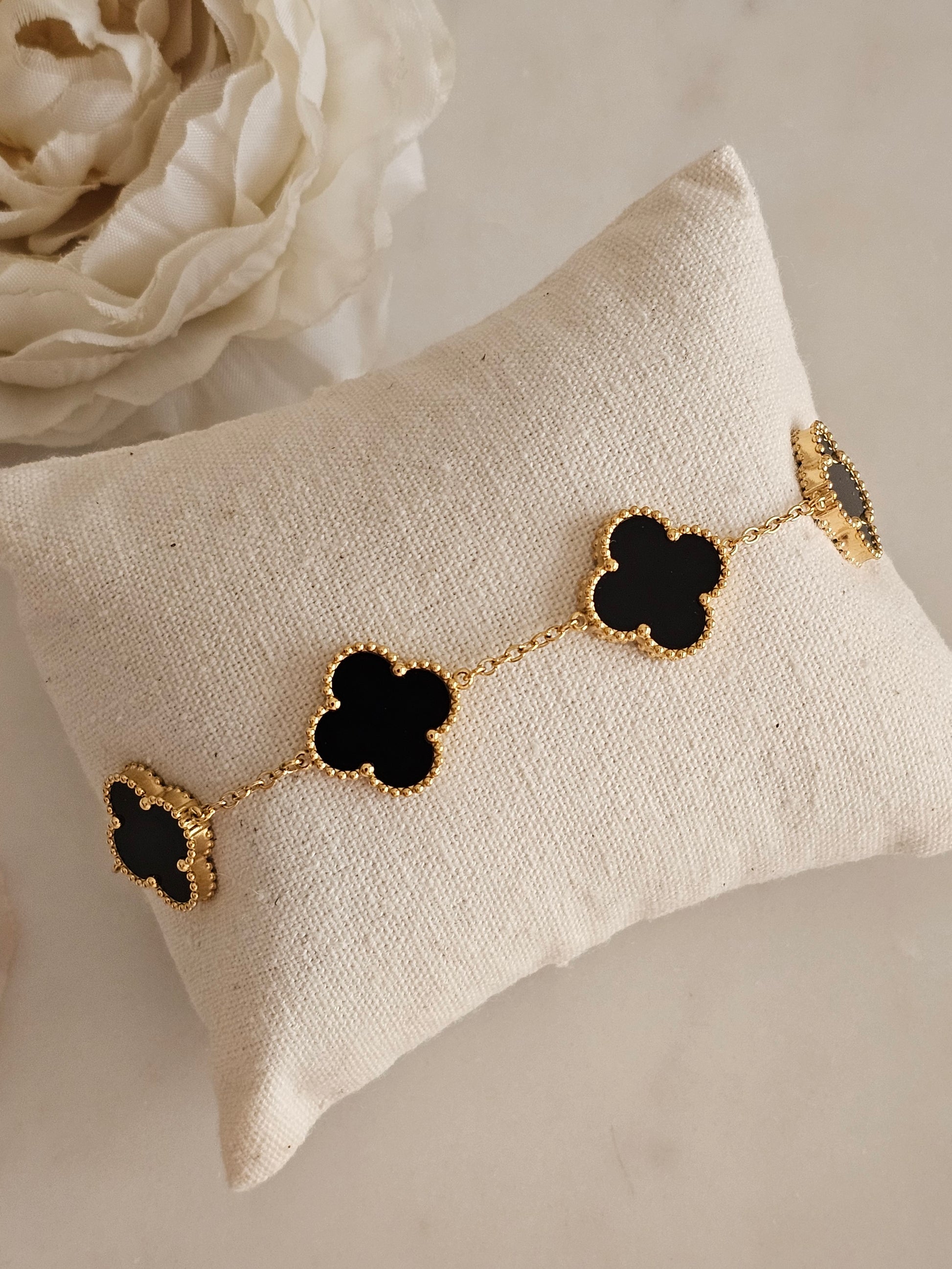 Gold plated stainless steel double sided clover bracelet