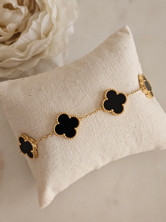 Gold plated stainless steel double sided clover bracelet