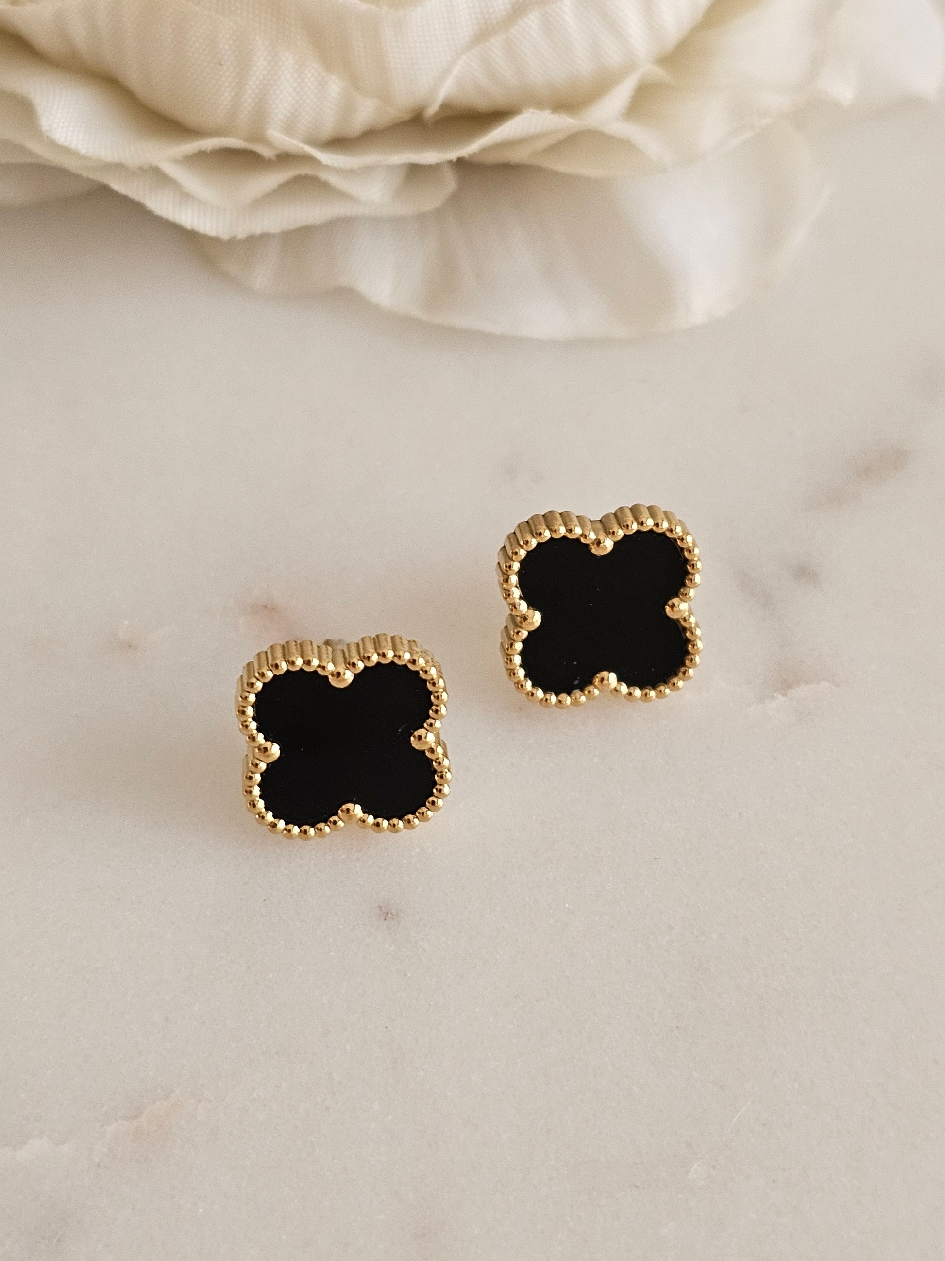 Gold plated stainless steel clover earrings