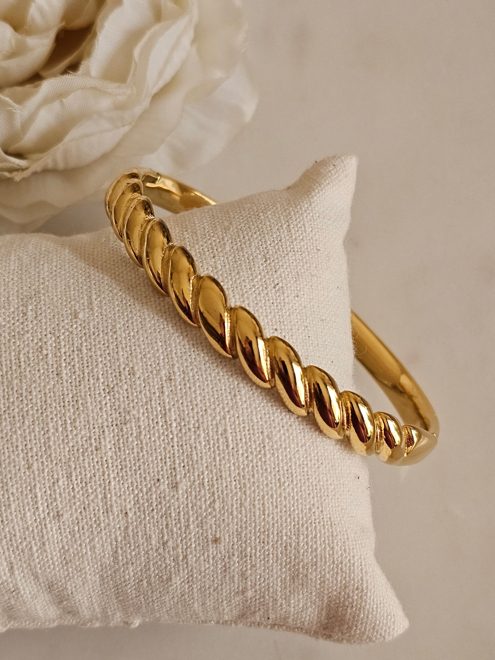 Gold plated stainless steel twist bangle