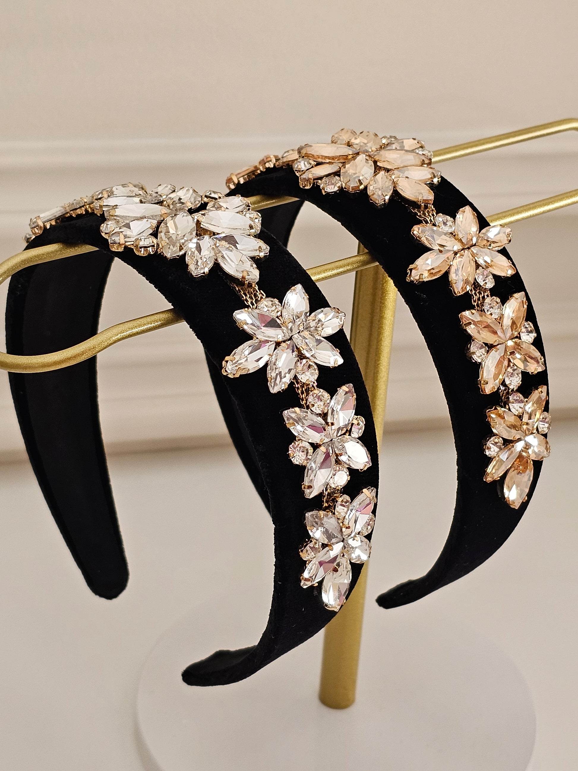 Wide lux velvet rhinestone headband