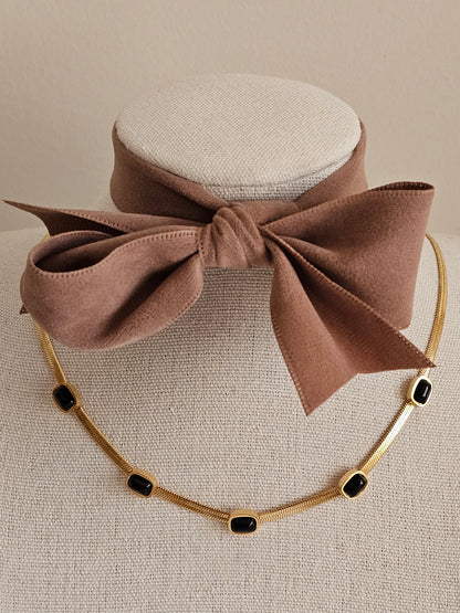 Gold plated stainless steel black stone snake chain necklace