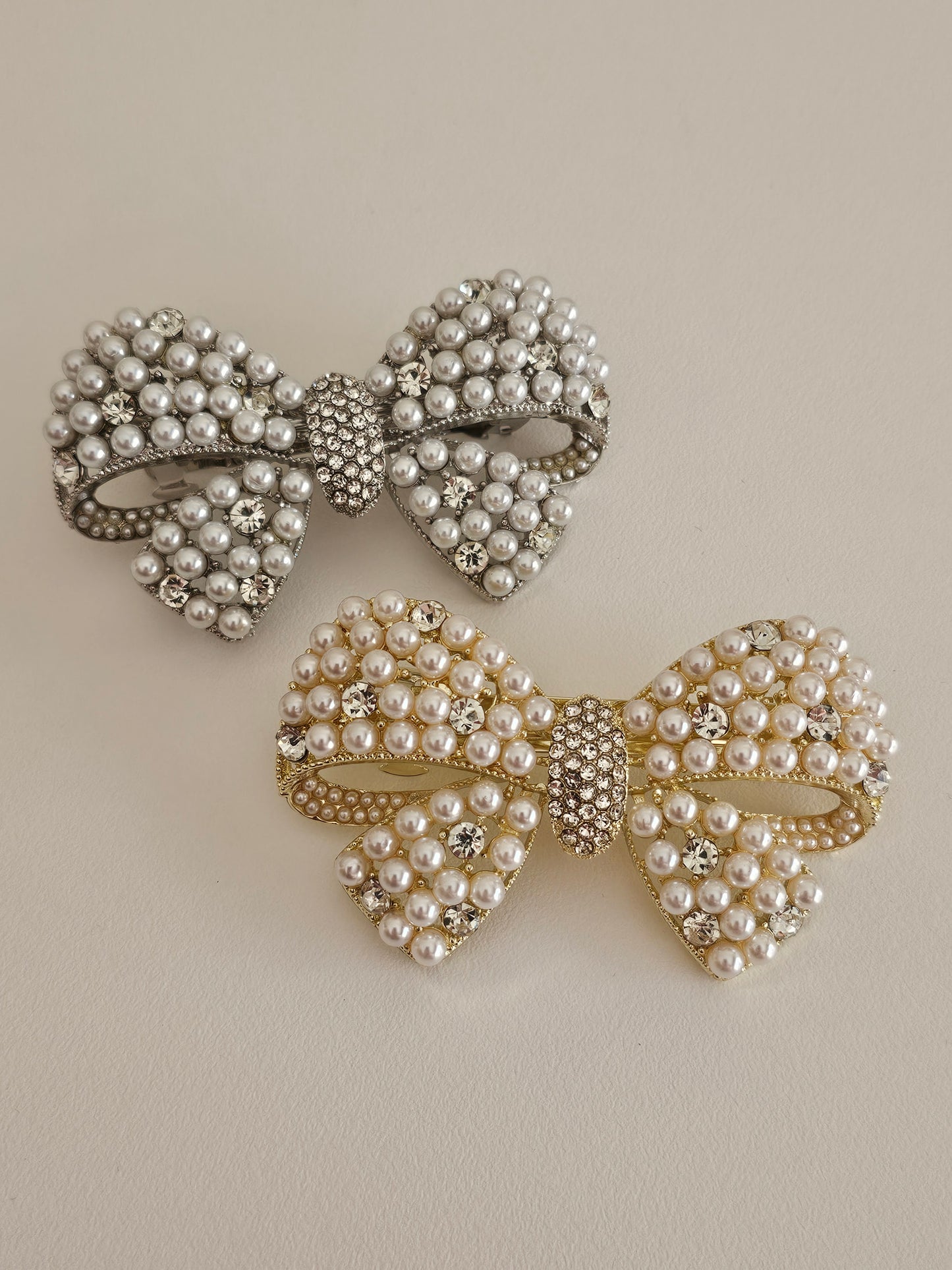 BOW pearl and cubic zirconia HAIR clip