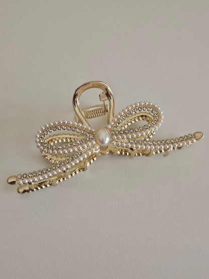 Diamente and pearl bow hair claw