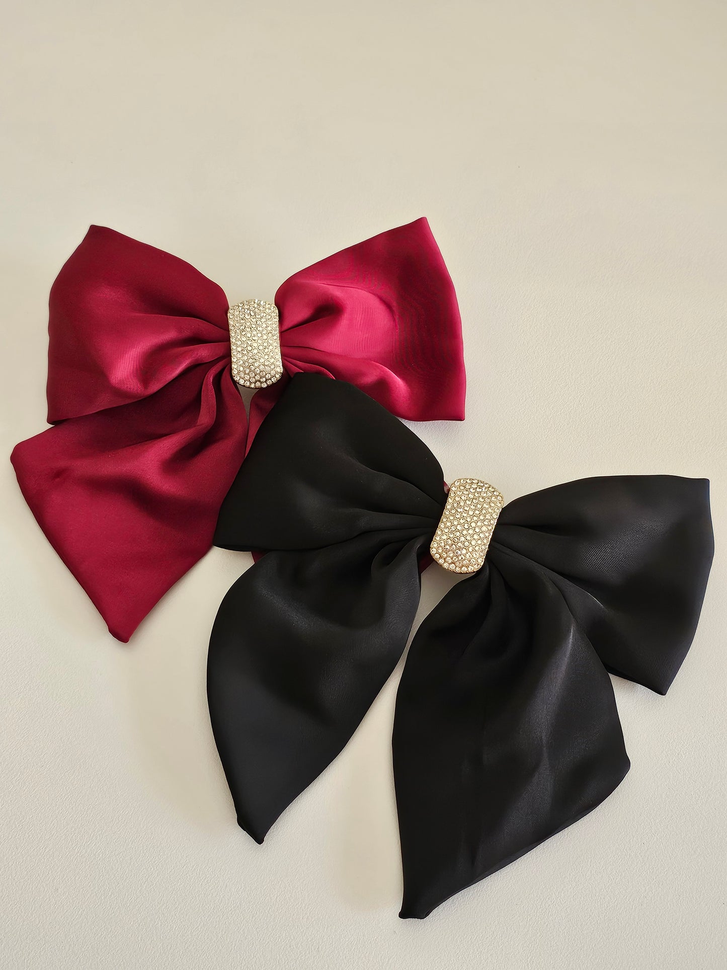 Satin rhinestone bow hair clip