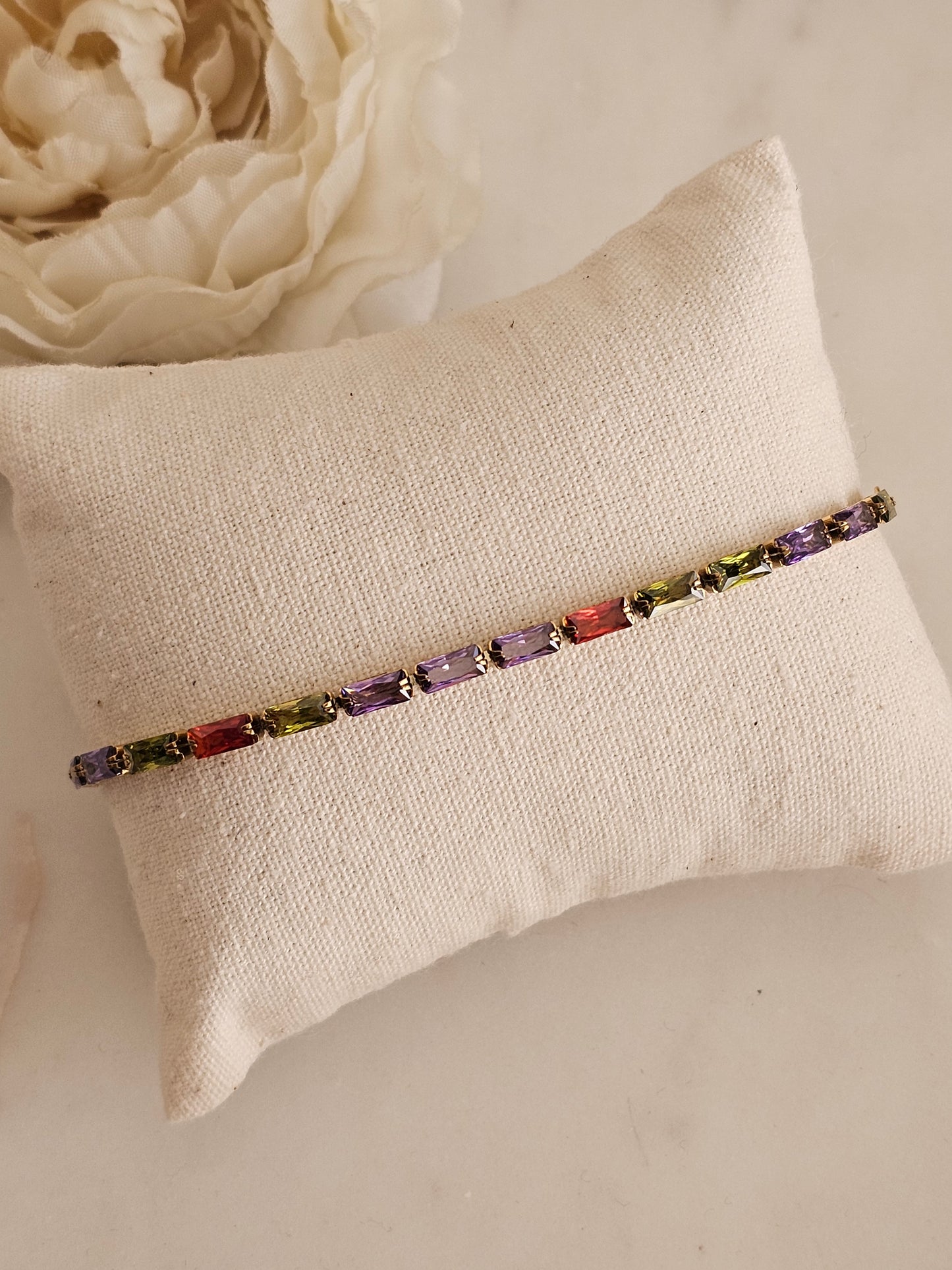 Gold plated stainless steel colourful Cubic Zirconia tennis bracelet