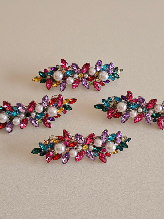 Colourful rhinestone and pearl hair clip