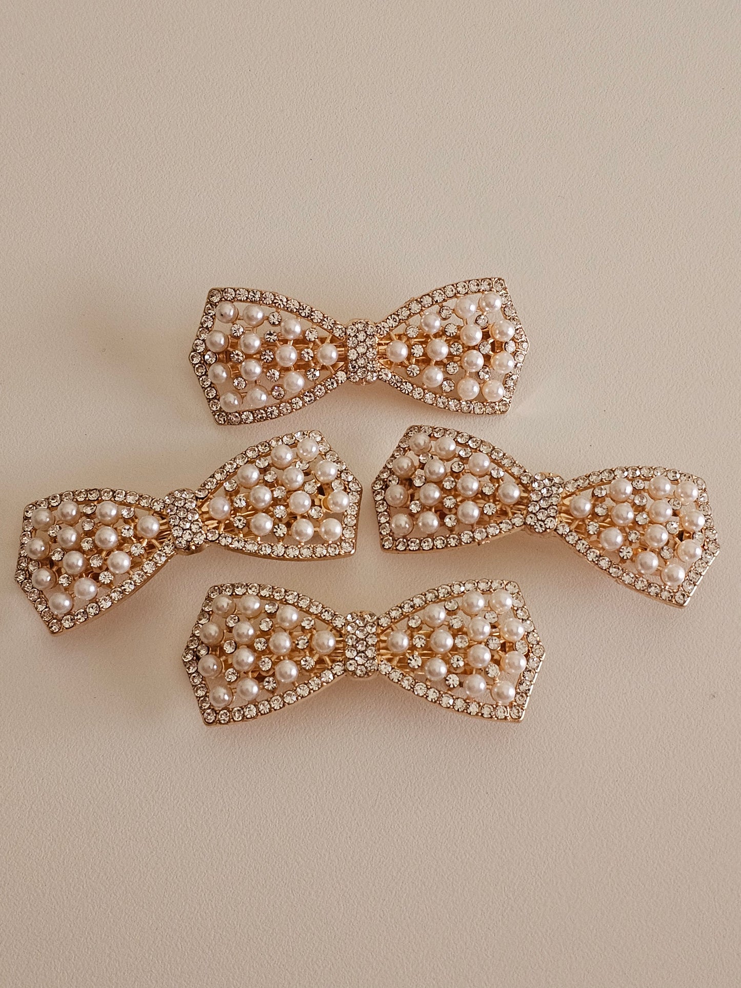 Rhinestone and pearl bow hair clip