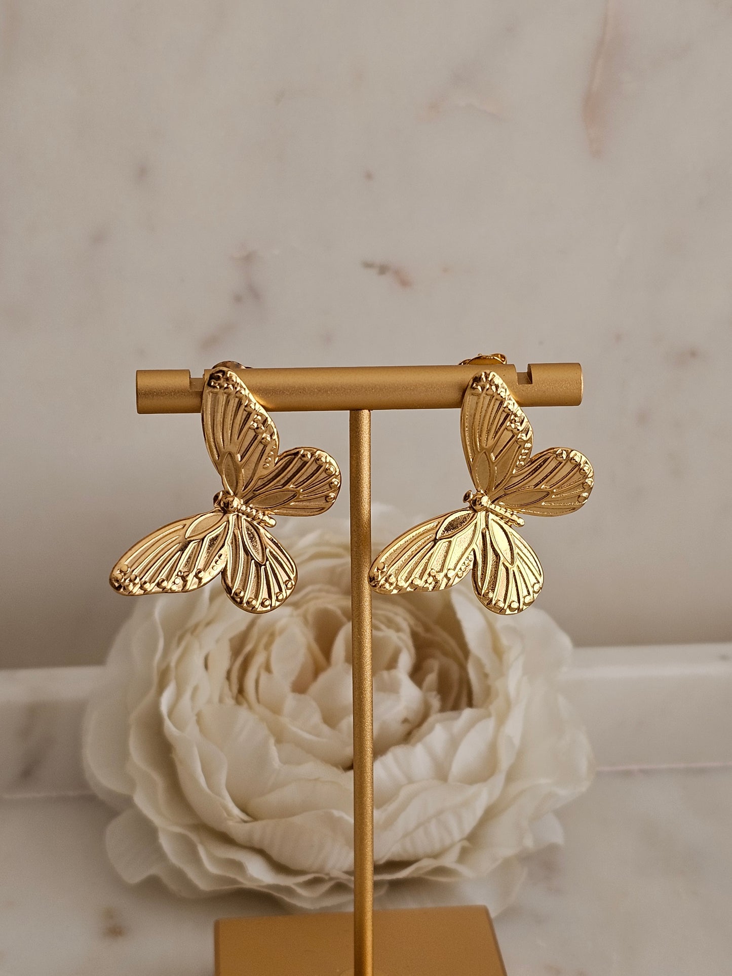 Gold plated stainless steel butterfly earrings 