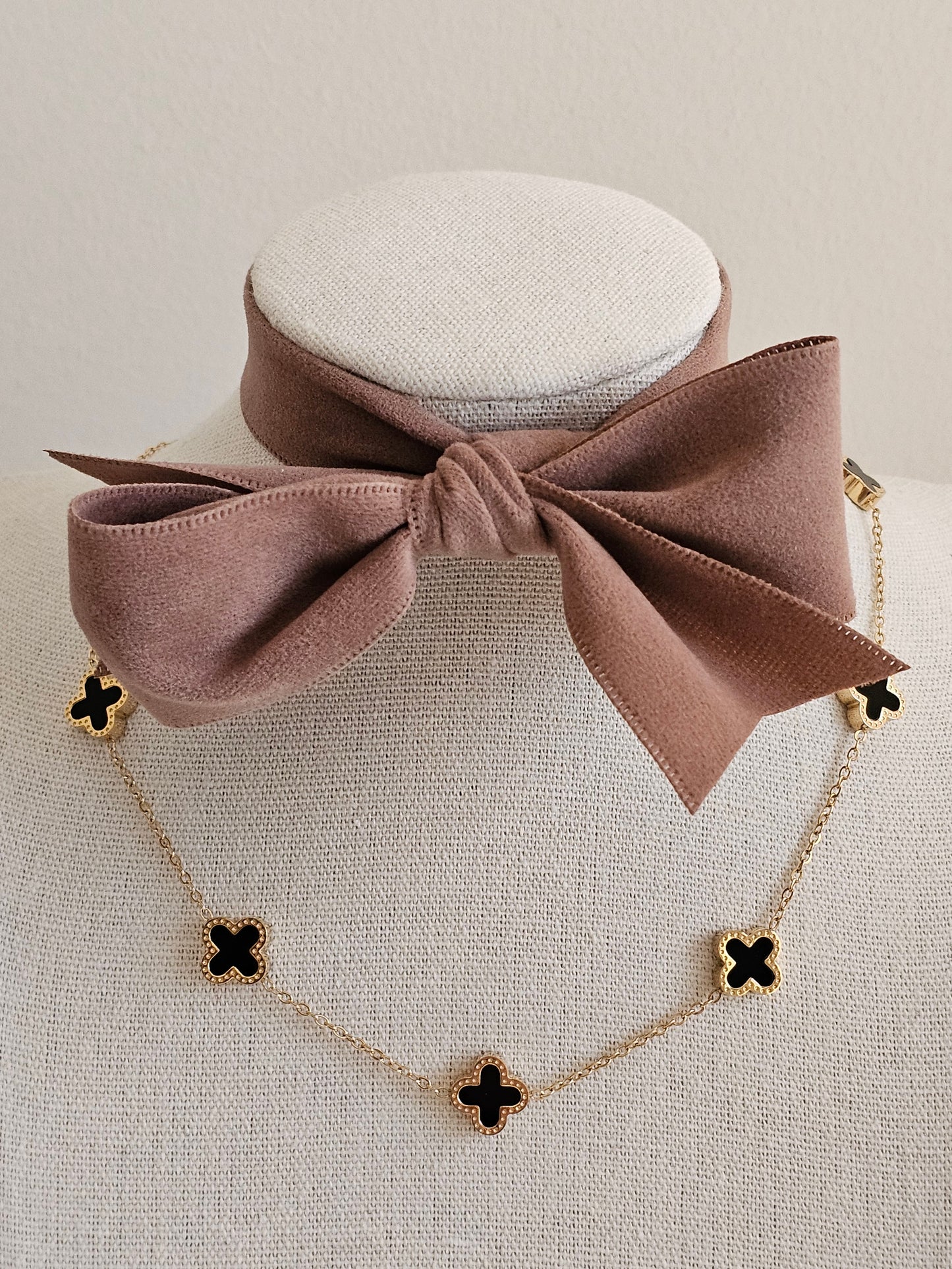 Gold plated stainless steel multi double clover necklace