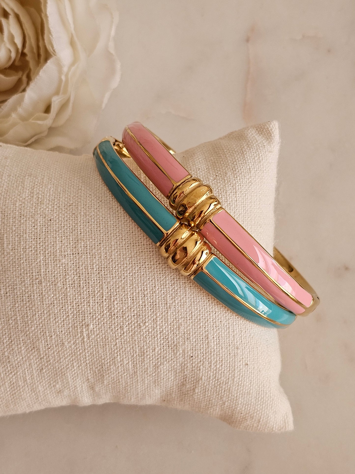 Gold plated stainless steel enamel bangle