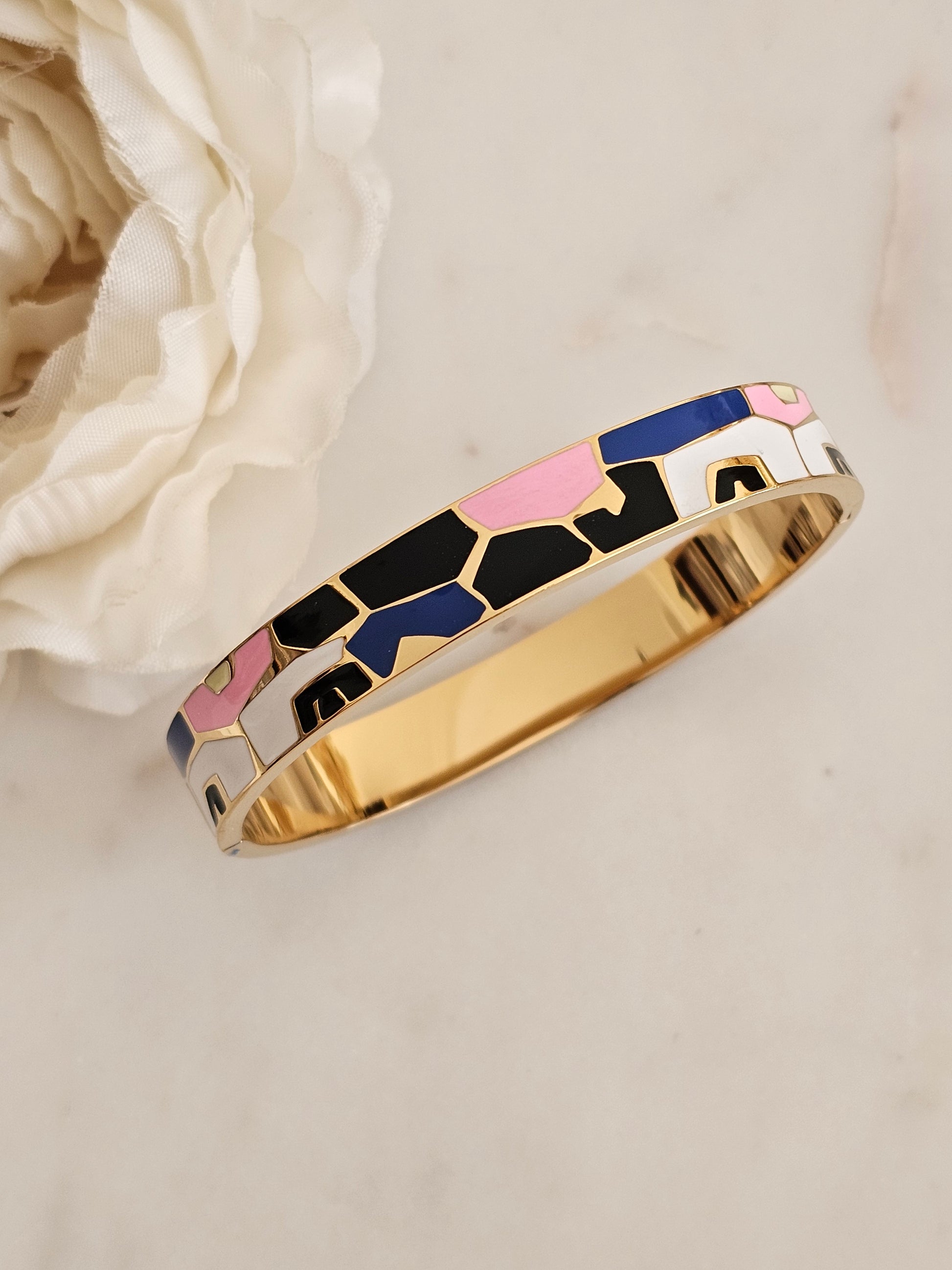 Gold plated colourful enamel bangle