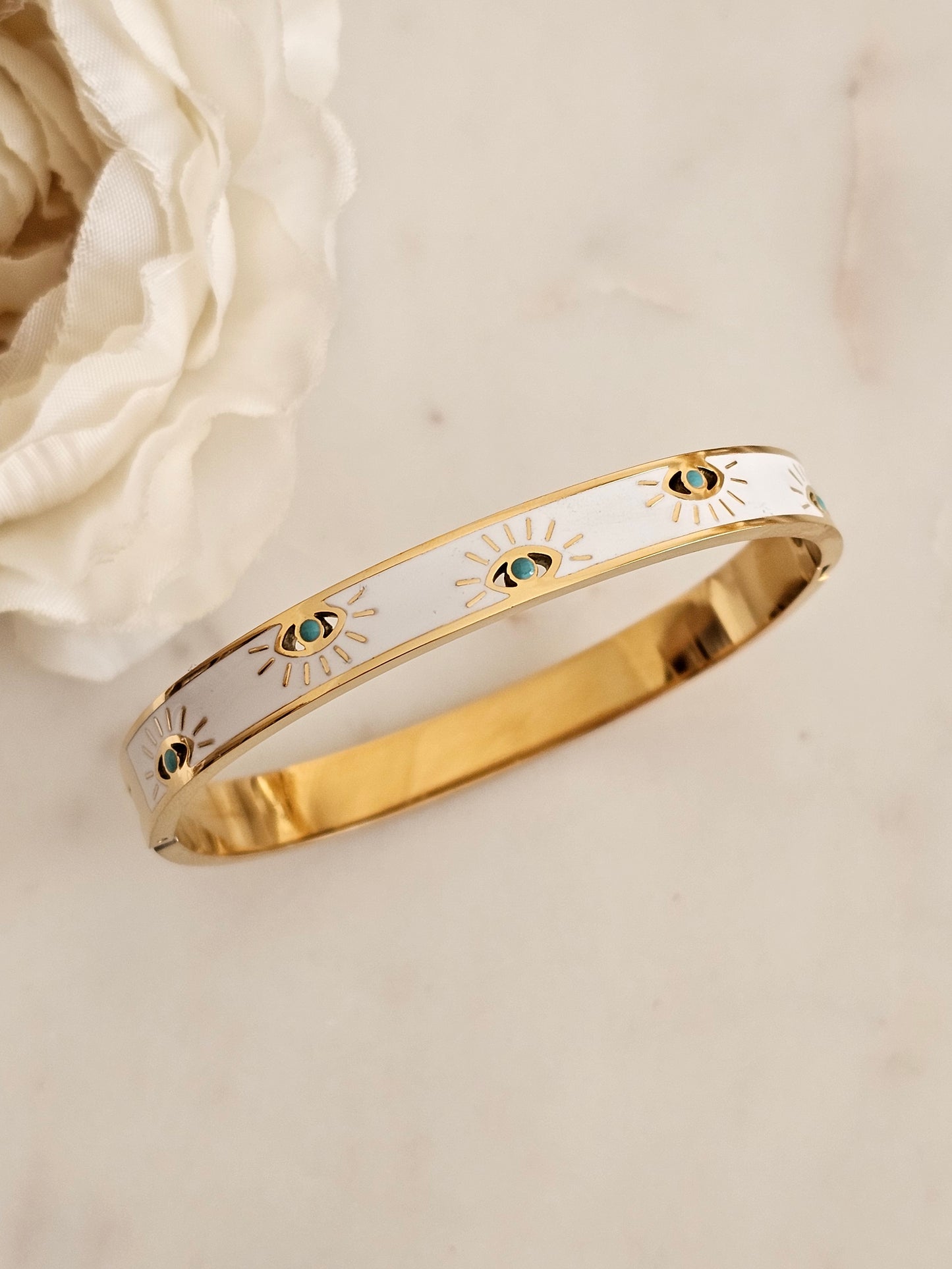 Gold plated evil eye bangle