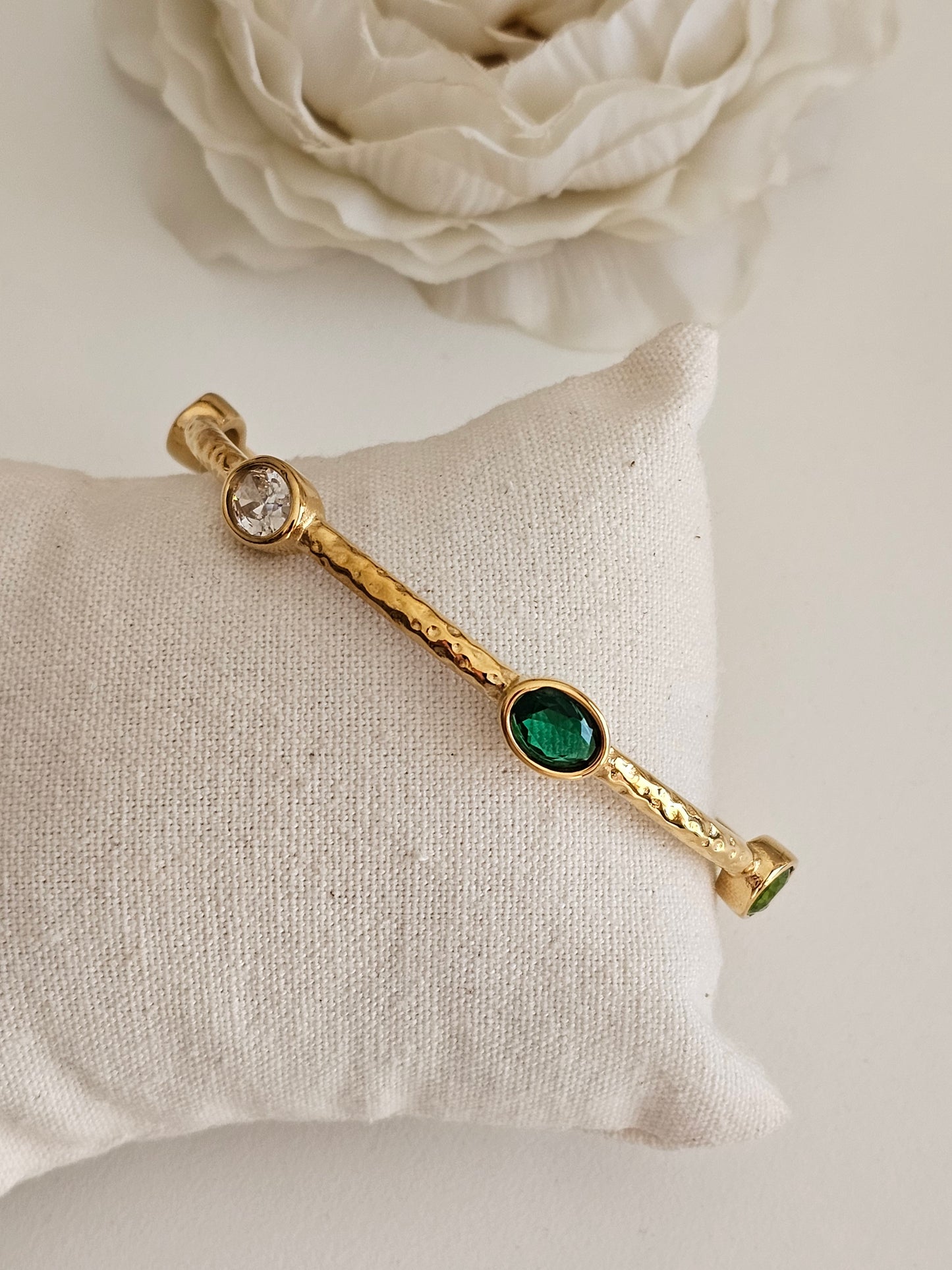 Stainless steel gold plated Emerald cuff bangle