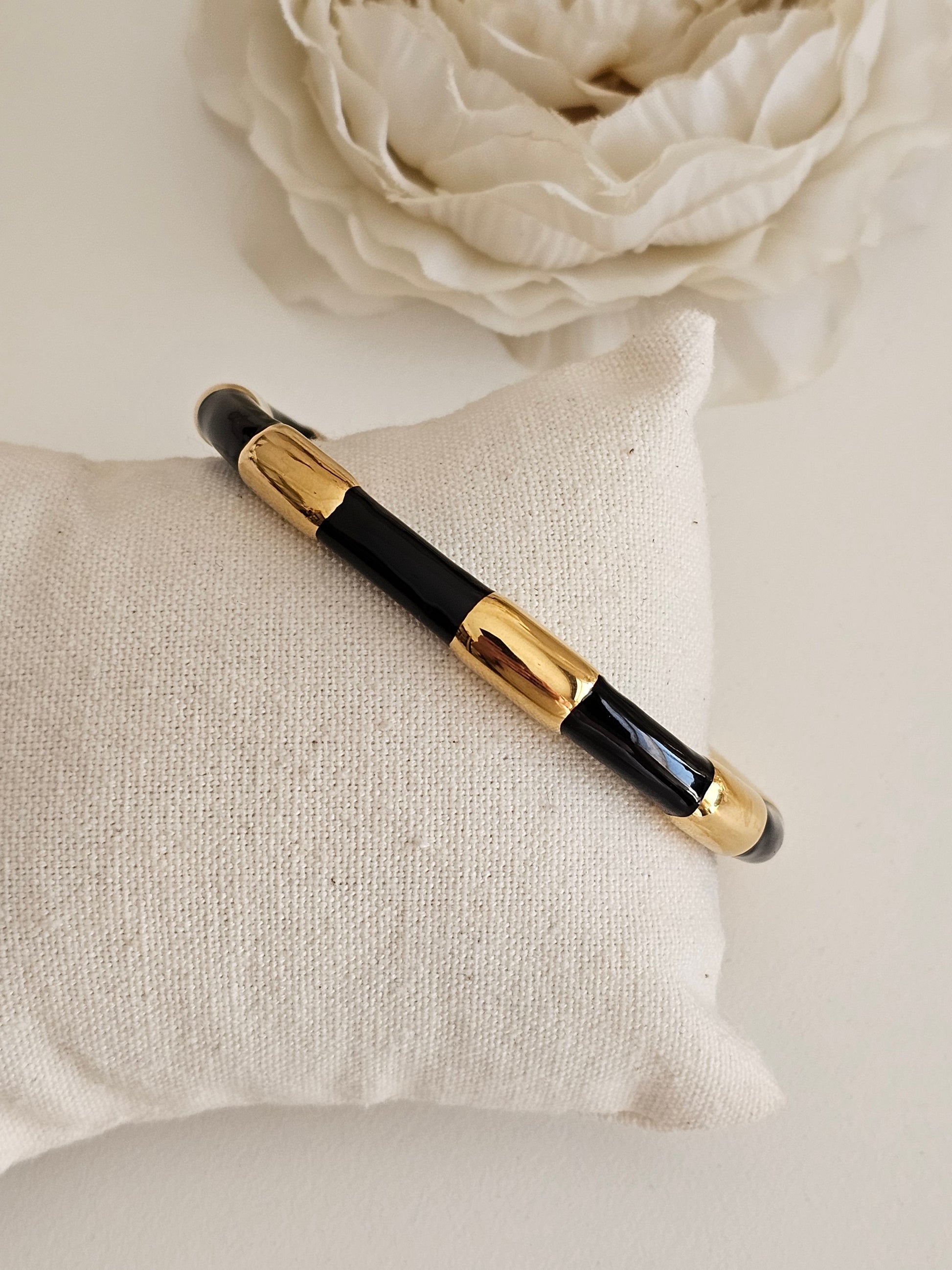 Gold and black stainless steel cuff bangle