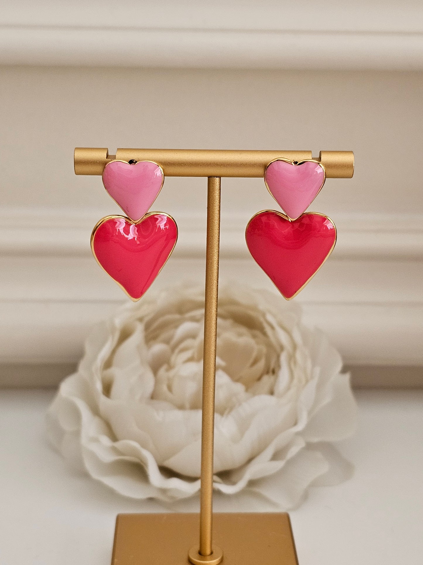 Pink enamel heart earrings