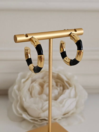 Black and gold Hoop earrings