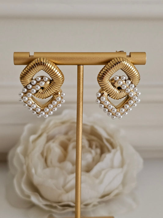 Gold and pearl statement earrings