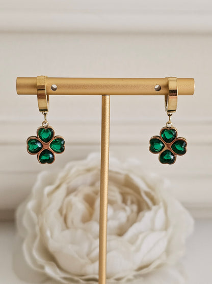 Gold and Emerald clover earrings