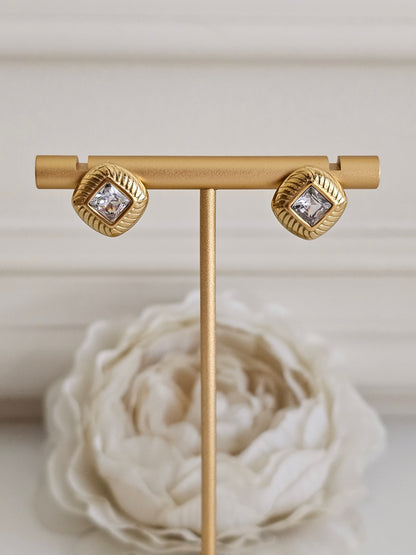 Gold and cubic zirconia button earrings