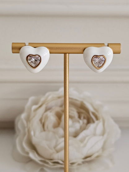 Cubic zirconia white heart earrings