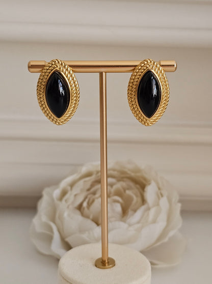 BLACK AND GOLD STATEMENT EARRINGS