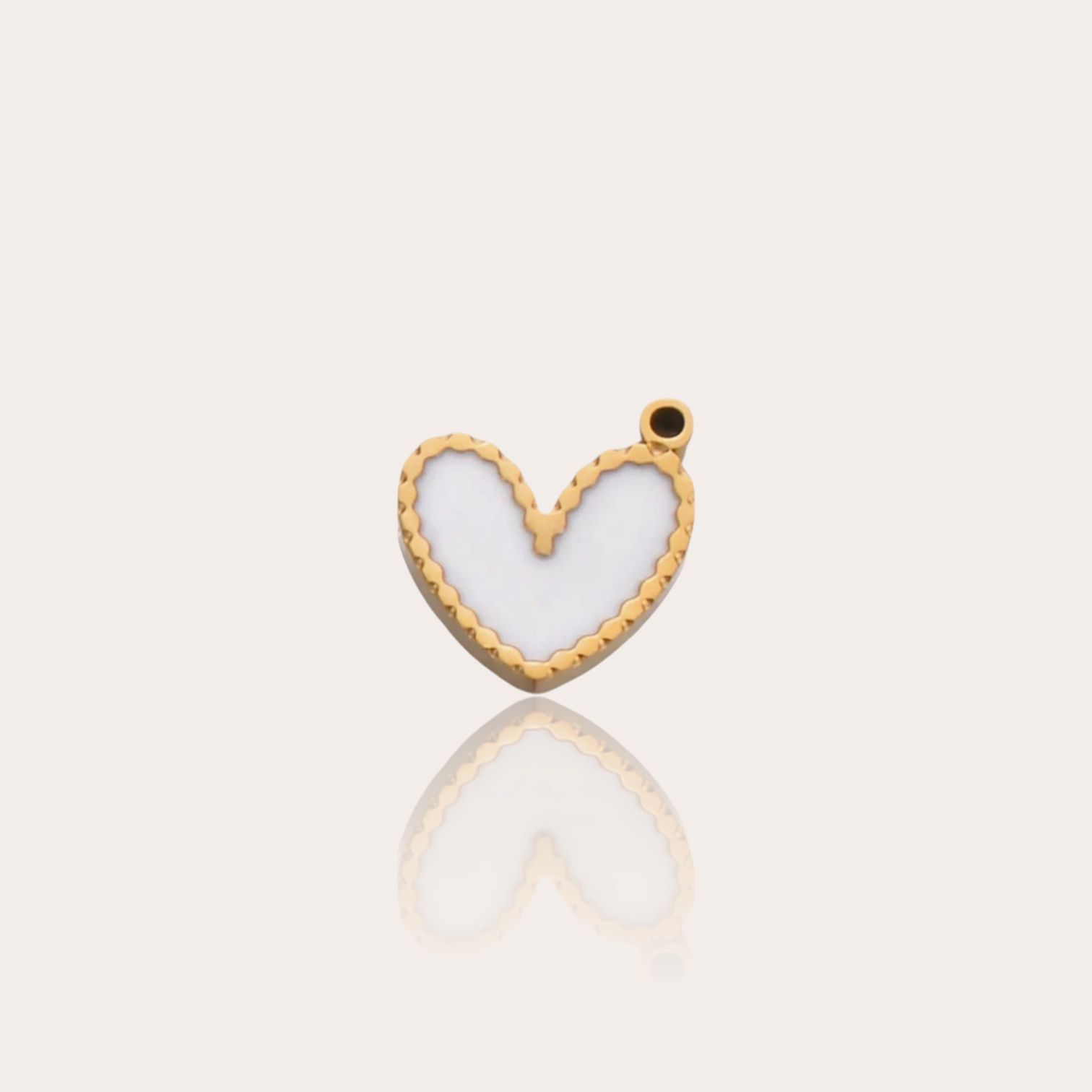 Stainless steel gold plated white heart charm