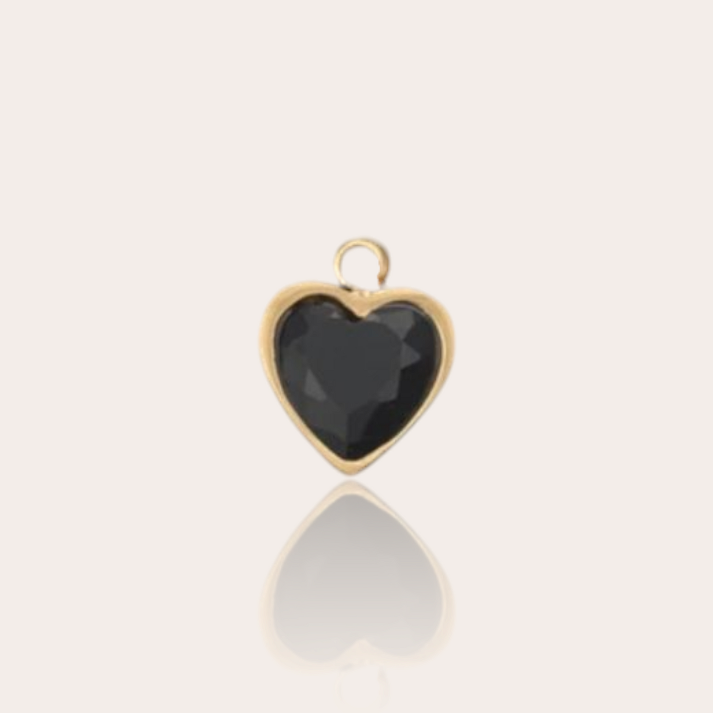 Gold plated stainless steel black crystal heart charm