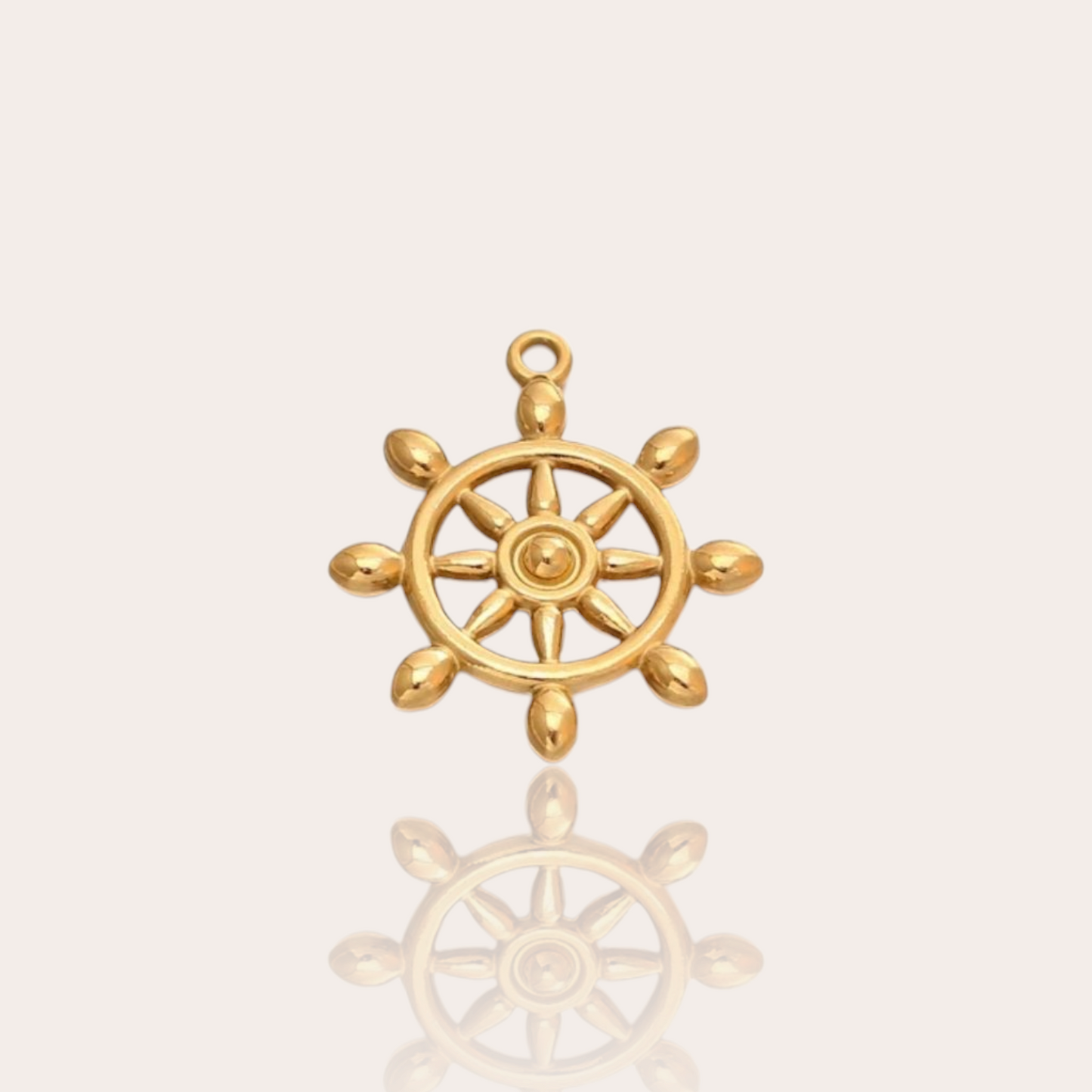 Gold plated stainless steel ship wheel charm