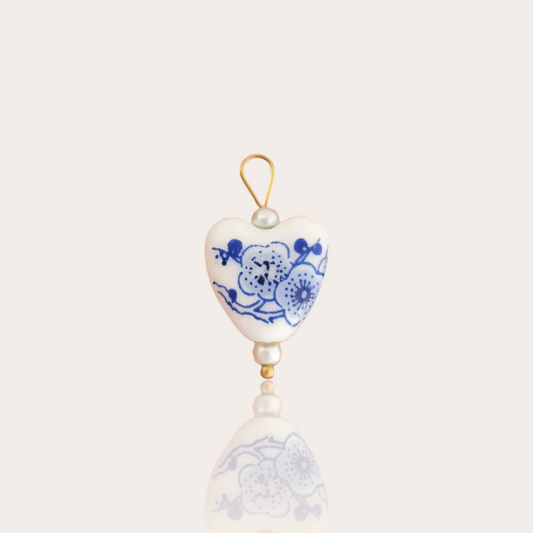 Heart flower ceramic charm