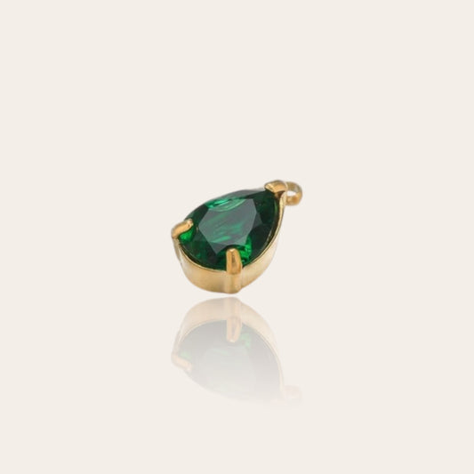 stainless steel drop shaped emerald charm