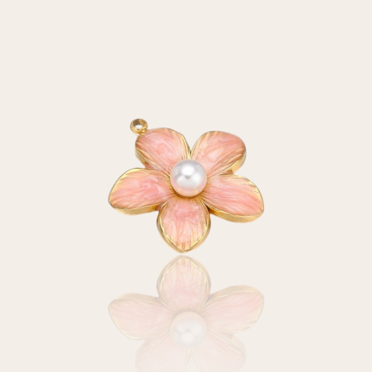 stainless steel pink flower and pearl charm