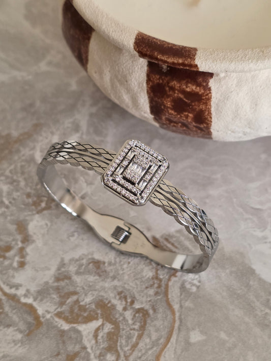 Diamante silver statement bangle